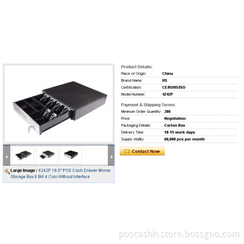 4242P 16.5'' POS Cash Drawer Money Storage Box 6 Bill 4 Coin Without Interface